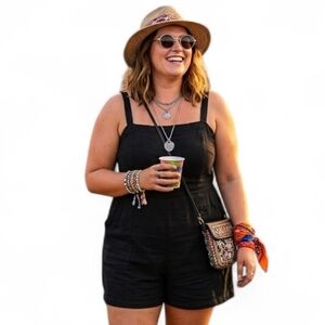 Old Navy Plus Size Black Linen Blend Strappy Romper with Pockets 3X